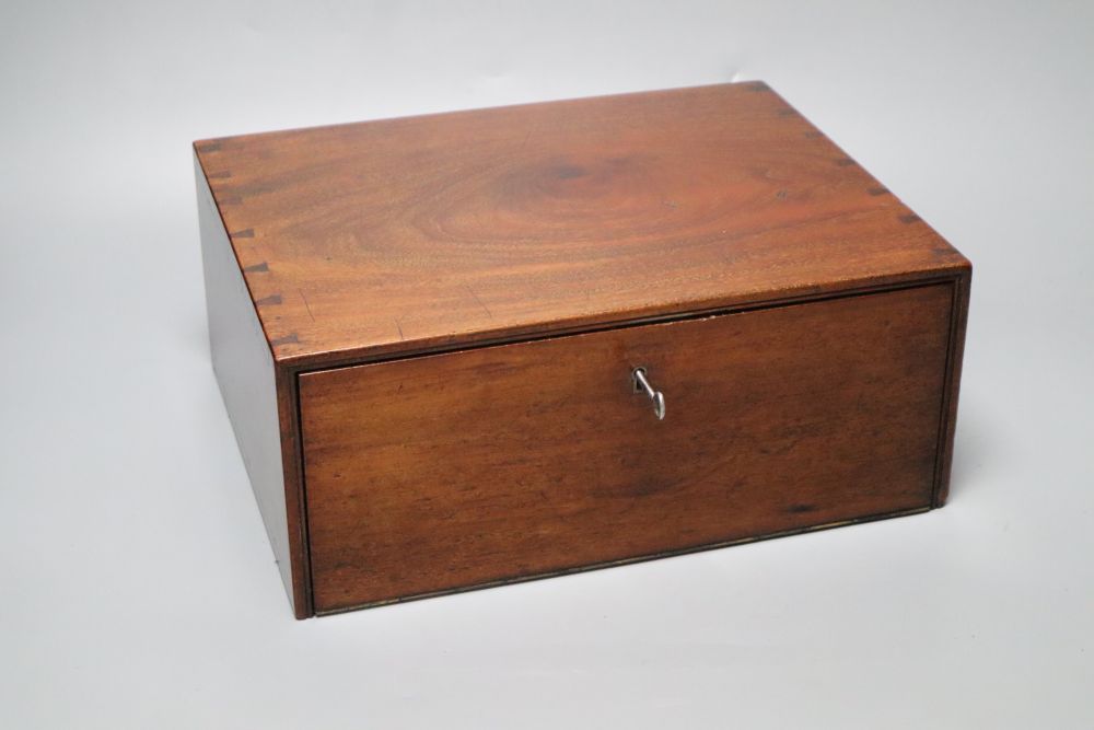 A mahogany file box, with key, height 13cm width 32cm
